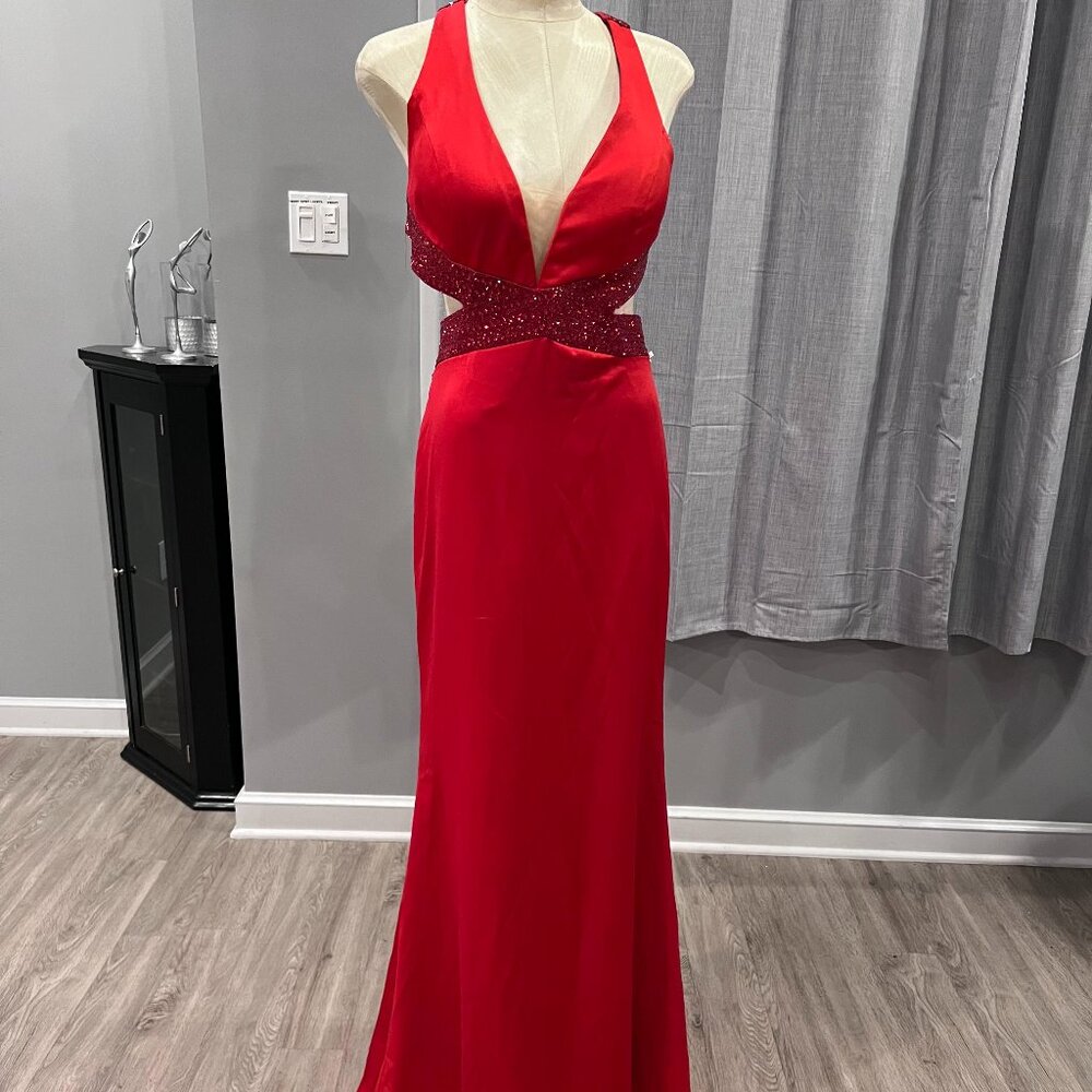 Red Camille La Vie Beaded Formal Gown